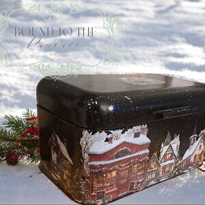 CHARMING LIGHT METAL DISPLAY/STORAGE BOX ~ WINTER SCENE!  RESTYLED & UPCYCLED!